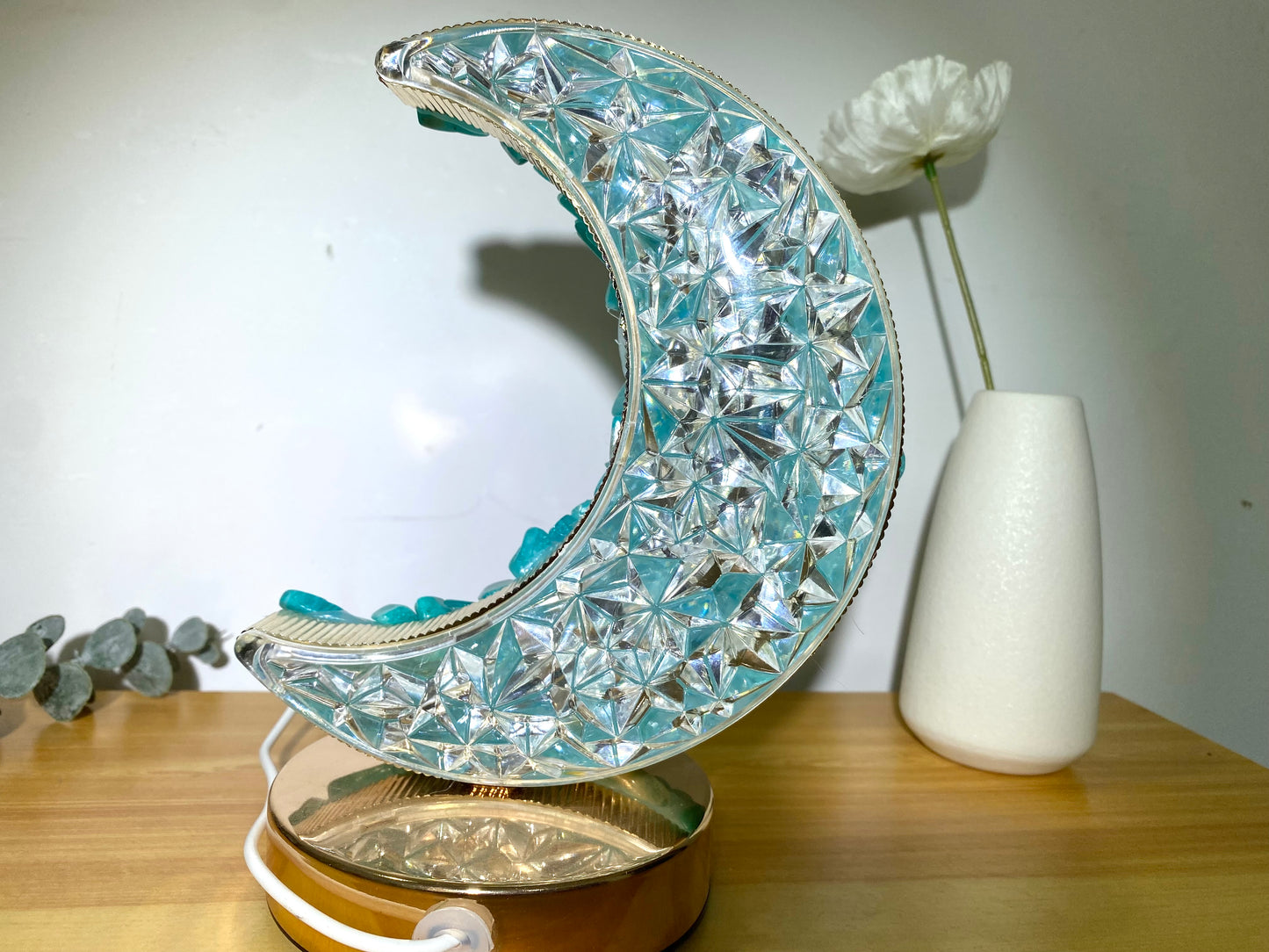 Snake Natural Amazonite Stone Lamps, Handmade Crystal Light, Table Lamp,Desk Lamp, Crystal Lamp, Moon Shape,Night Light, Gift. USB Light