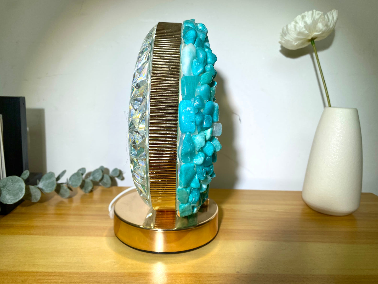 Snake Natural Amazonite Stone Lamps, Handmade Crystal Light, Table Lamp,Desk Lamp, Crystal Lamp, Moon Shape,Night Light, Gift. USB Light