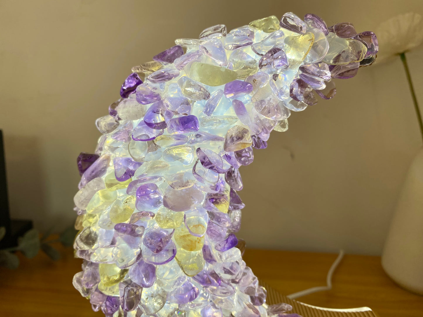 Rat Natural Ametrine Lamp,Citrine Light, Table Lamp,Desk Lamp, Healing Crystal Lamp, Moon Shape,Night Light, Gift. USB Light