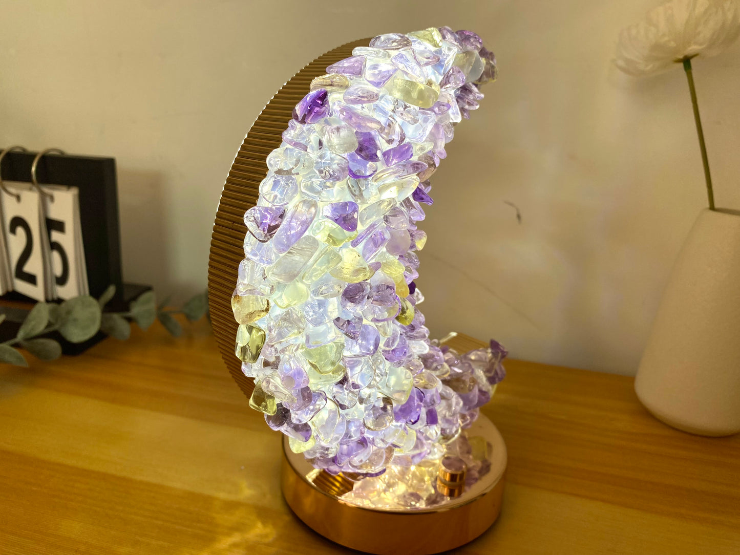 Rat Natural Ametrine Lamp,Citrine Light, Table Lamp,Desk Lamp, Healing Crystal Lamp, Moon Shape,Night Light, Gift. USB Light
