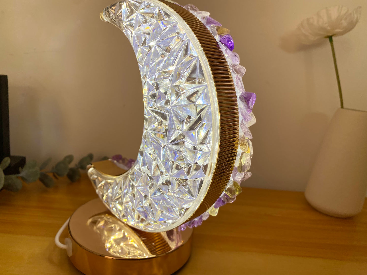 Rat Natural Ametrine Lamp,Citrine Light, Table Lamp,Desk Lamp, Healing Crystal Lamp, Moon Shape,Night Light, Gift. USB Light