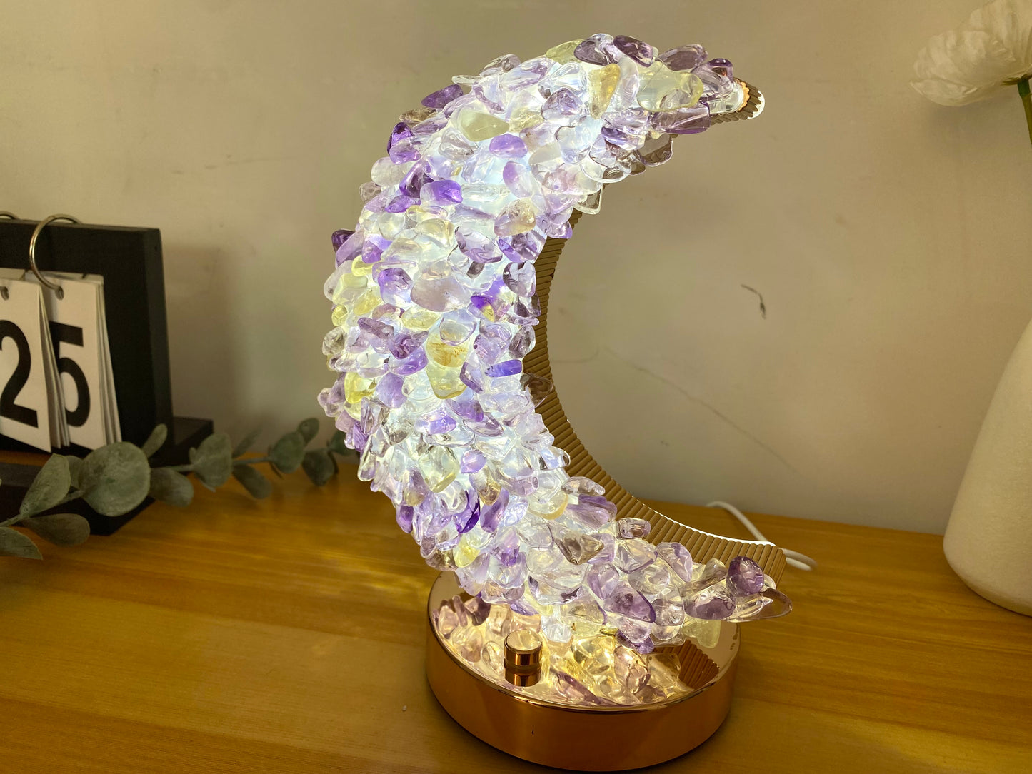 Rat Natural Ametrine Lamp,Citrine Light, Table Lamp,Desk Lamp, Healing Crystal Lamp, Moon Shape,Night Light, Gift. USB Light