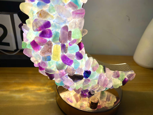 Rabbit Natural Fluorite Gemstone Lamps, Handmade Crystal Light, Table Lamp,Desk Lamp, Crystal Lamp, Moon Shape,Night Light, Gift. USB Light