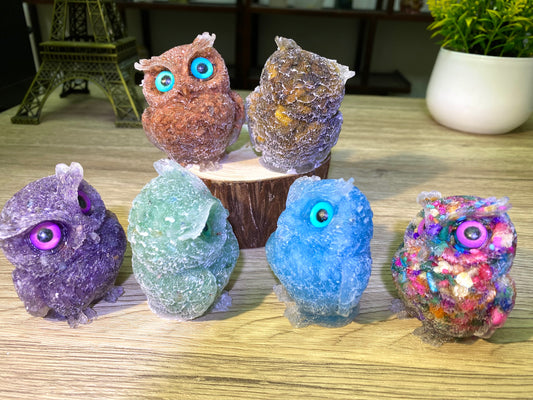 2.5" Natural Crystals Owl Carving, Gemstone Birds Figurine Decor, Healing Crystal Animals Home Decor, Crystal Gifts For Friends