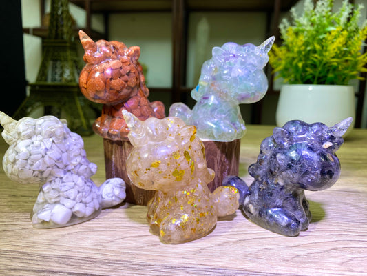 Natural Resin Unicorn Sculpture, Home Decor, Cartoon Decor, Gifts For Friends, Crystal Animal, Healing Stone, Metaphysical Decor