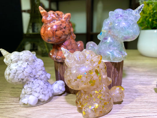 Natural Resin Unicorn Sculpture, Home Decor, Cartoon Decor, Gifts For Friends, Crystal Animal, Healing Stone, Metaphysical Decor