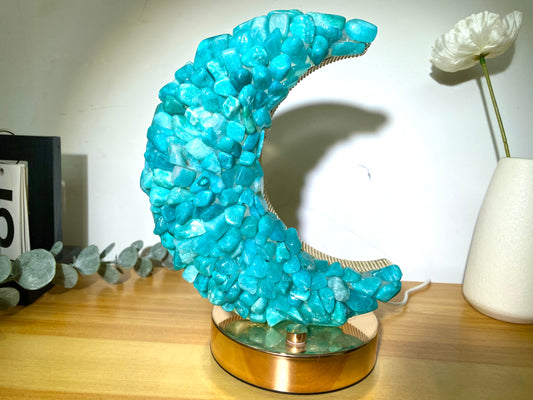 Snake Natural Amazonite Stone Lamps, Handmade Crystal Light, Table Lamp,Desk Lamp, Crystal Lamp, Moon Shape,Night Light, Gift. USB Light