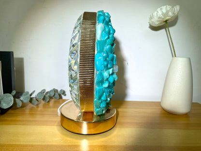 Snake Natural Amazonite Stone Lamps, Handmade Crystal Light, Table Lamp,Desk Lamp, Crystal Lamp, Moon Shape,Night Light, Gift. USB Light