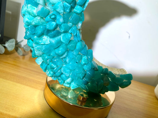 Snake Natural Amazonite Stone Lamps, Handmade Crystal Light, Table Lamp,Desk Lamp, Crystal Lamp, Moon Shape,Night Light, Gift. USB Light