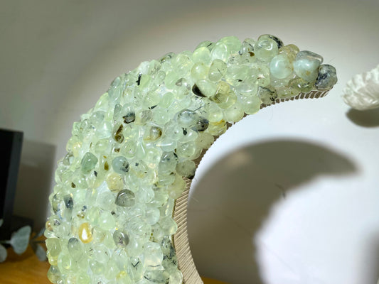 Rooster Handmade Prehnite Moon Lamps, Crystal Moon Lamp, Crystal Gift