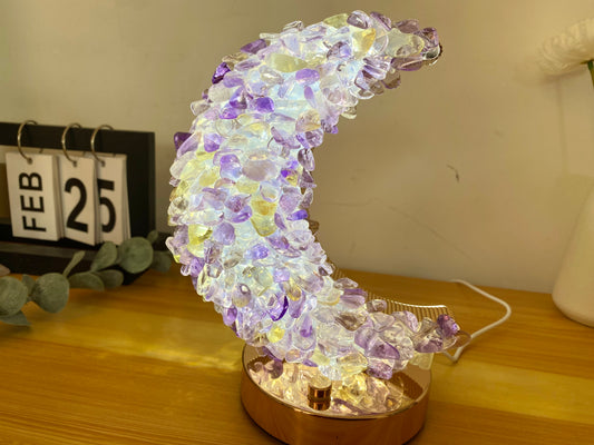 Rat Natural Ametrine Lamp,Citrine Light, Table Lamp,Desk Lamp, Healing Crystal Lamp, Moon Shape,Night Light, Gift. USB Light