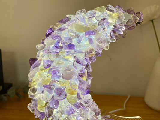 Rat Natural Ametrine Lamp,Citrine Light, Table Lamp,Desk Lamp, Healing Crystal Lamp, Moon Shape,Night Light, Gift. USB Light