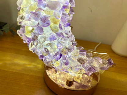 Rat Natural Ametrine Lamp,Citrine Light, Table Lamp,Desk Lamp, Healing Crystal Lamp, Moon Shape,Night Light, Gift. USB Light